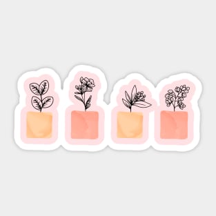 watercolor vases with growing flowers Sticker